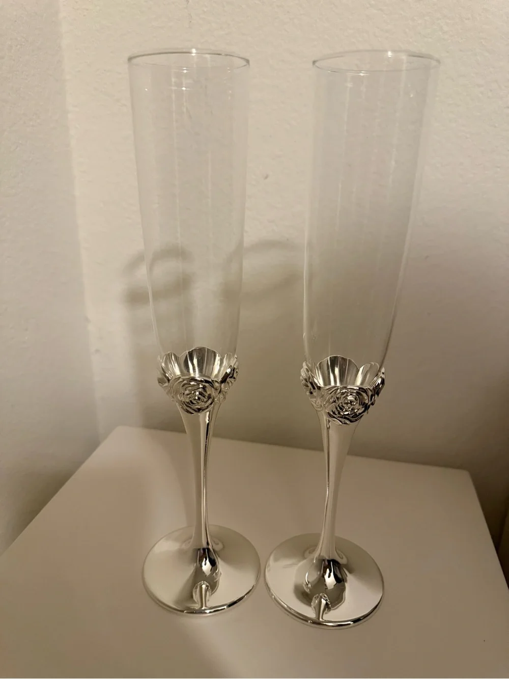 Silver Accent Clear Champagne Flutes - Set of 2